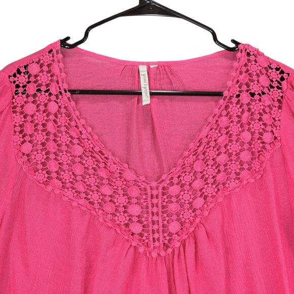 grand & greene Top sz 1X Women Aqua Blue Pink Peasant Boho Fairy Balloon Sleeves - Picture 12 of 14